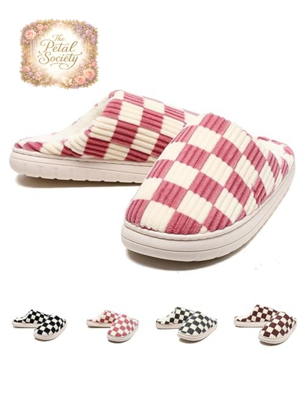 Fuzzy Memory Foam House Slippers Faux Fur Checkered Indoor Outdoor Shoes